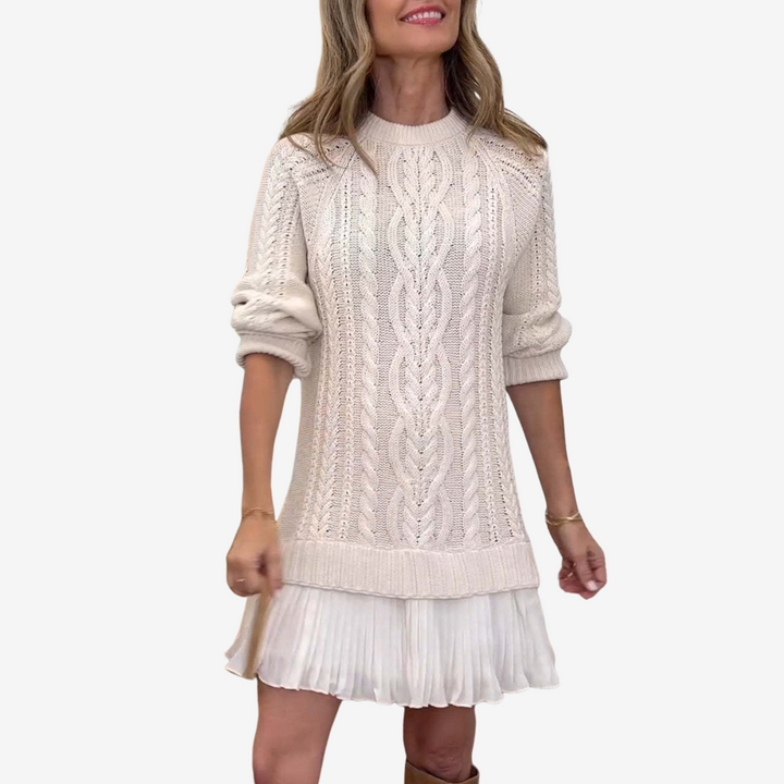 Franka | Damen Strickkleid mit Zopfmuster, Mini - Cream - Image 2