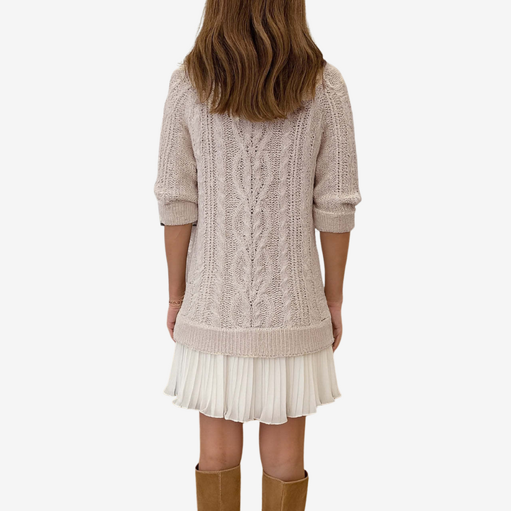 Franka | Damen Strickkleid mit Zopfmuster, Mini - Cream - Image 4