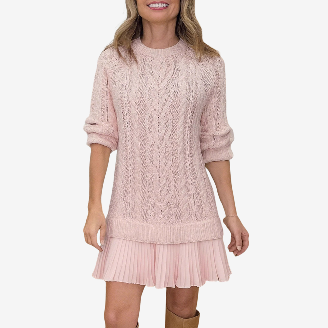 Franka | Damen Strickkleid mit Zopfmuster, Mini - Cream - Image 5