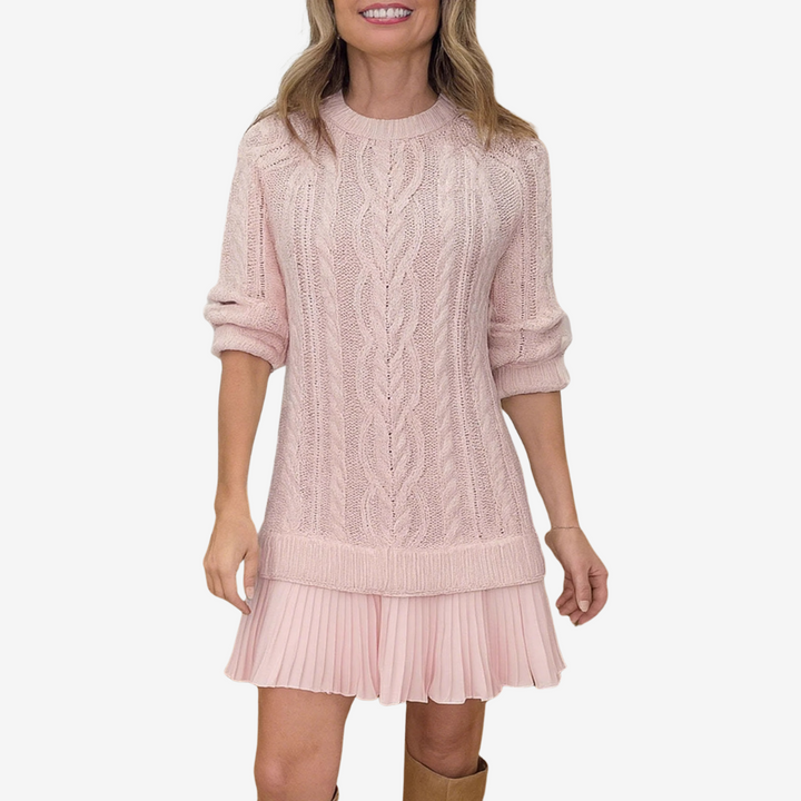 Franka | Damen Strickkleid mit Zopfmuster, Mini - Cream - Image 5