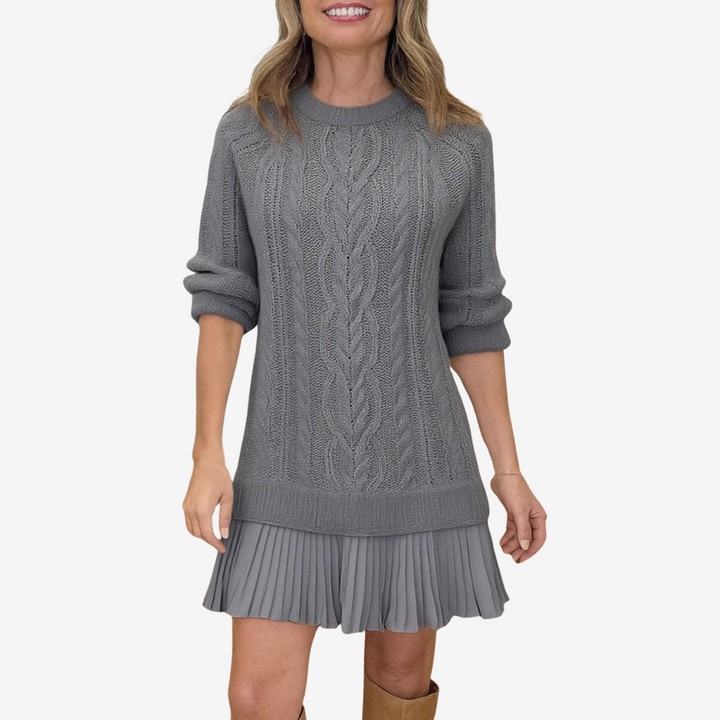 Franka | Damen Strickkleid mit Zopfmuster, Mini - Cream - Image 7