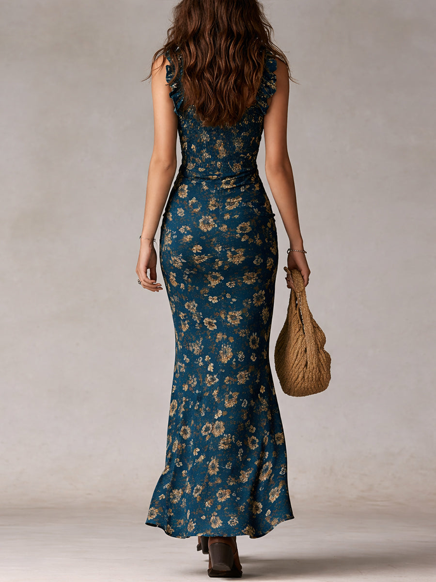 Franziska | Damen Blumen Maxikleid Spaghettiträger - Floral - Image 5