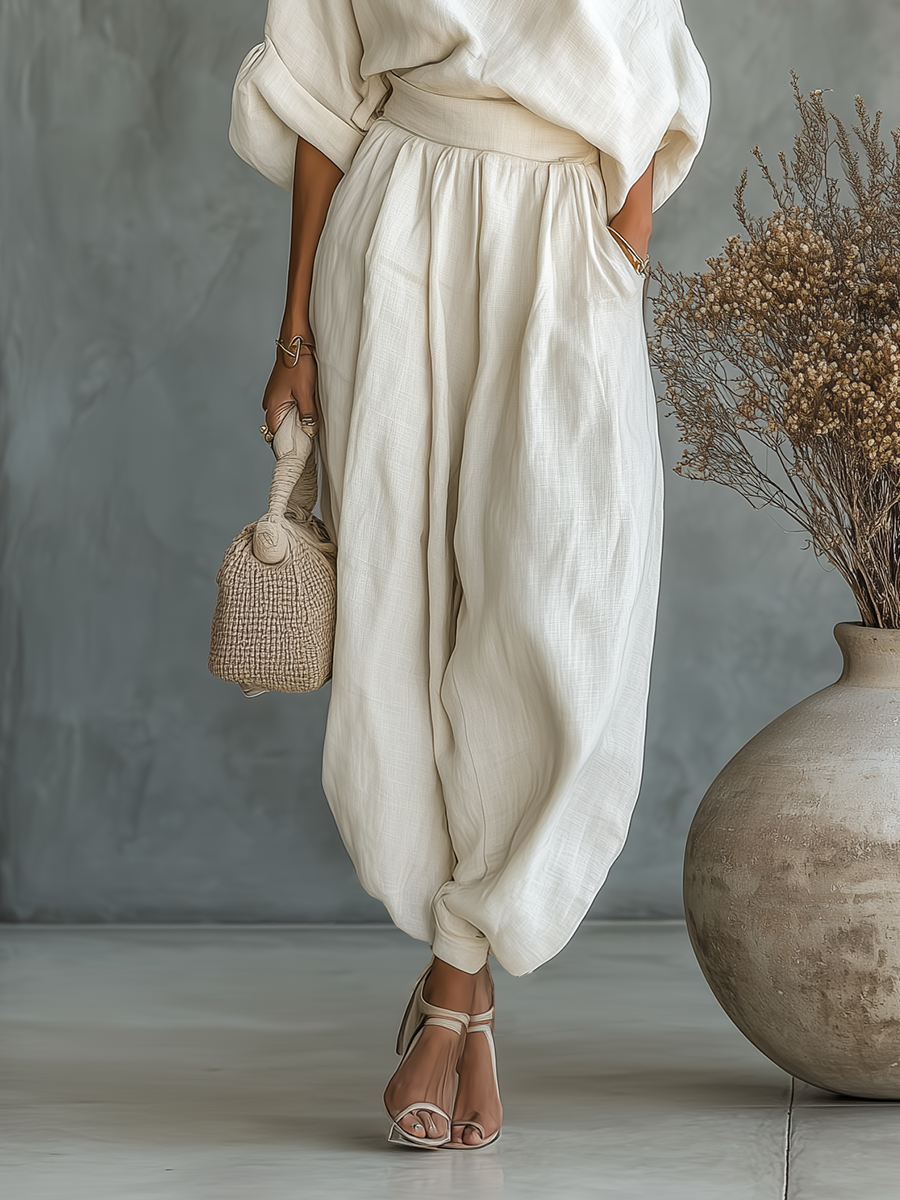 Franziska | Damen Schulterfreies Langarm Outfit Set - Beige - Image 4