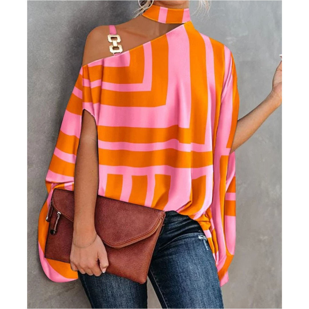 Frederika | Damen Asymmetrische Schulterfreie Bluse - Orange - Image 1
