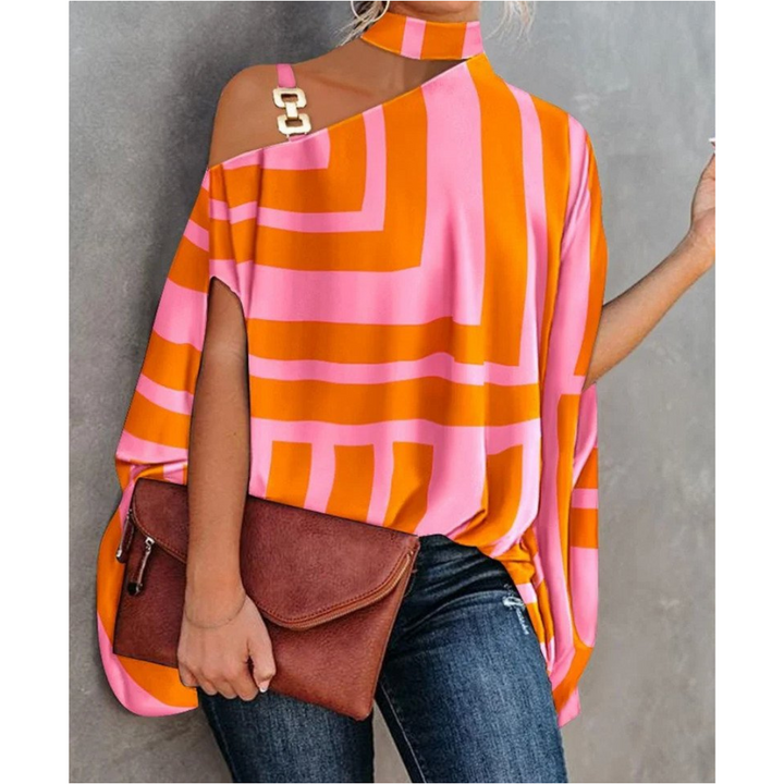 Frederika | Damen Asymmetrische Schulterfreie Bluse - Orange - Image 1