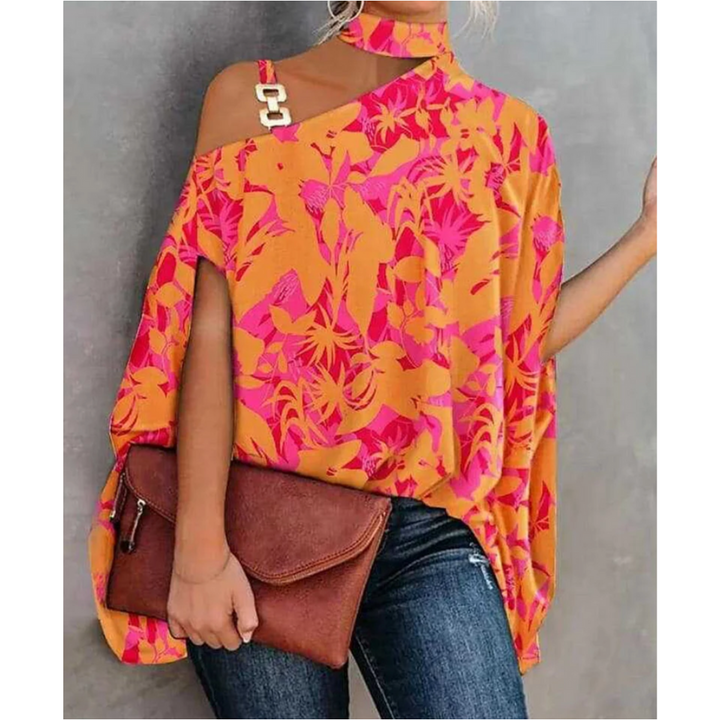 Frederika | Damen Asymmetrische Schulterfreie Bluse - Orange - Image 3