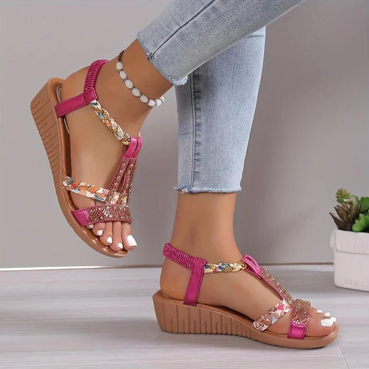 Freya | Damen Riemchen Sandalen mit Blumenmuster - Floral - Image 3