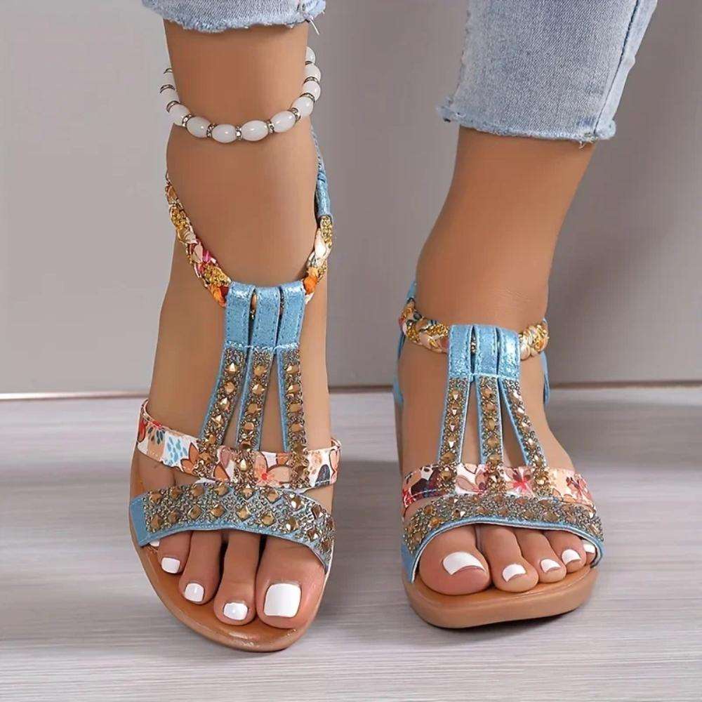 Freya | Damen Riemchen Sandalen mit Blumenmuster - Floral - Image 4