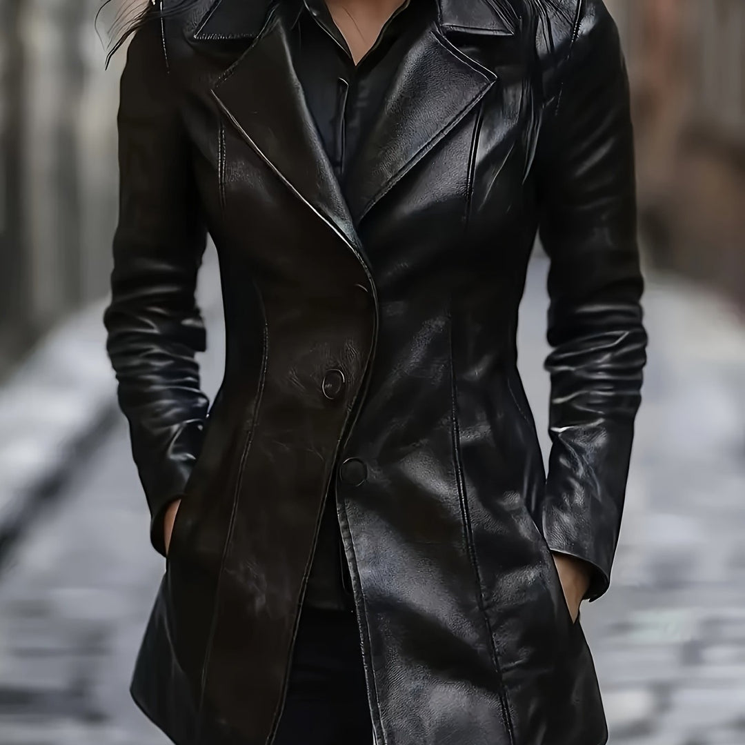 Freyborg | Damen Ledermantel Slim Fit Langmantel - Black - Image 1
