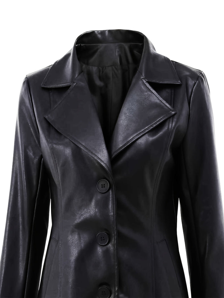 Freyborg | Damen Ledermantel Slim Fit Langmantel - Black - Image 5