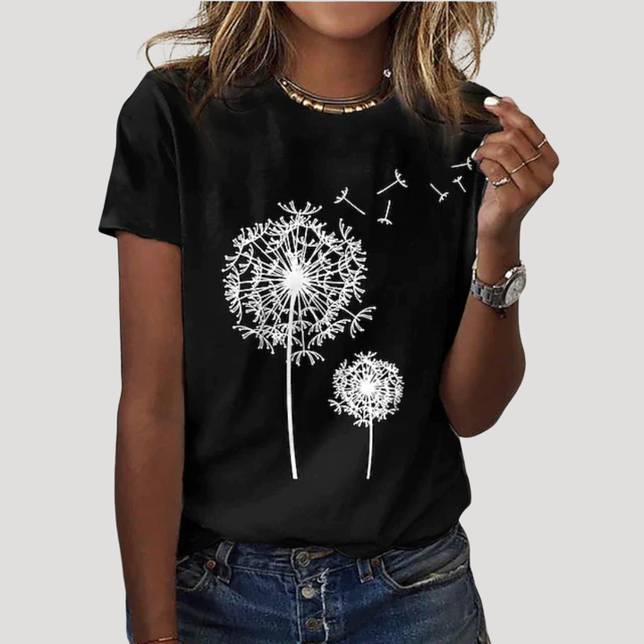 Frida | Damen Pusteblume Print T-Shirt - Black - Image 1
