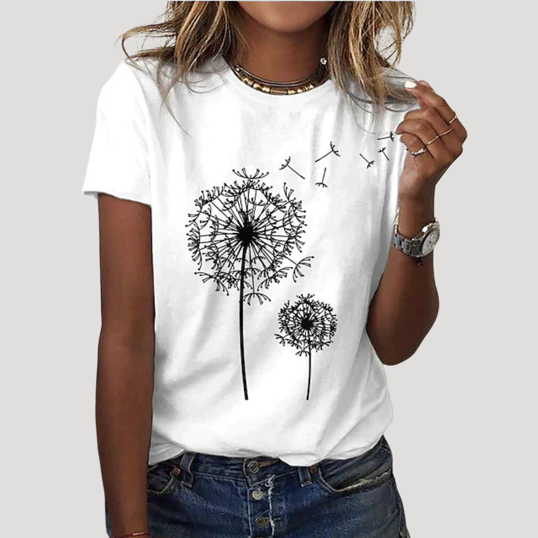 Frida | Damen Pusteblume Print T-Shirt - Black - Image 2