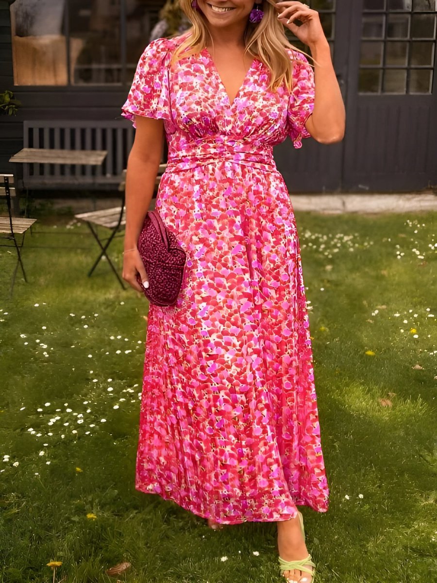 Frieda | Damen Blumenprint Maxikleid V-Ausschnitt - Floral - Image 8