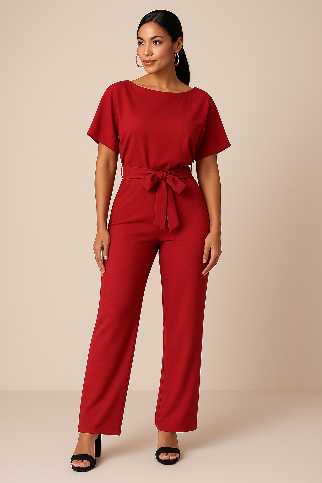 Frieda | Damen Kurzarm Jumpsuit Weites Bein - Black - Image 10