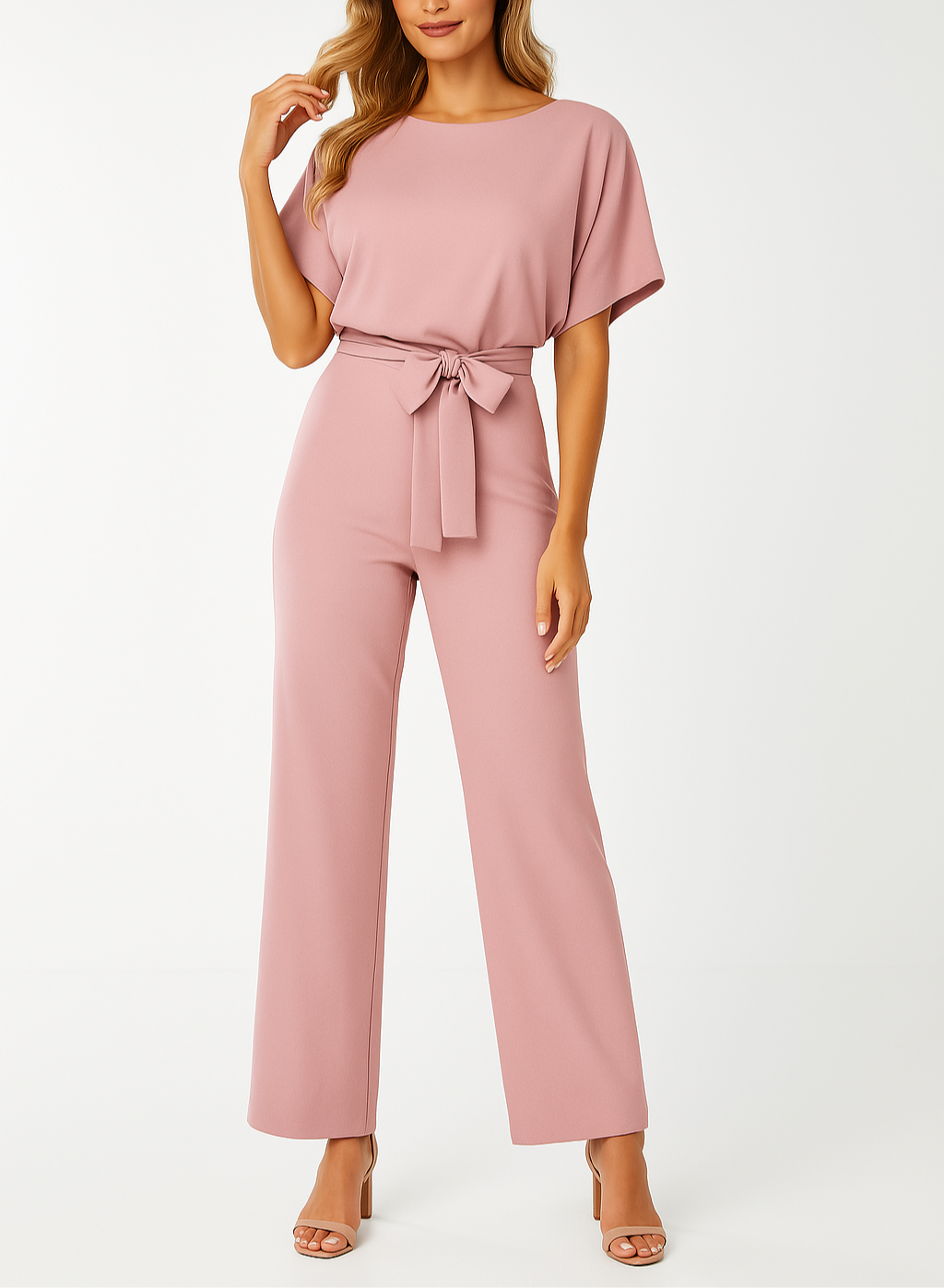 Frieda | Damen Kurzarm Jumpsuit Weites Bein - Black - Image 11