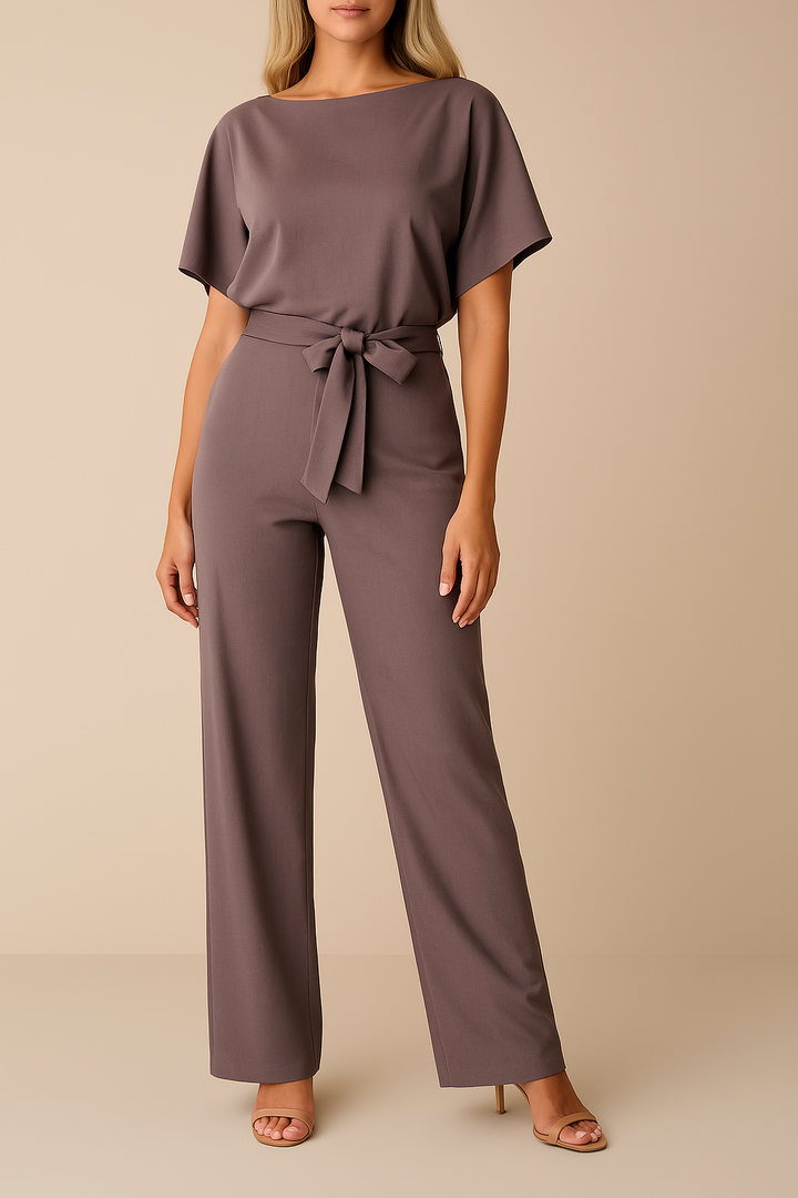 Frieda | Damen Kurzarm Jumpsuit Weites Bein - Black - Image 12