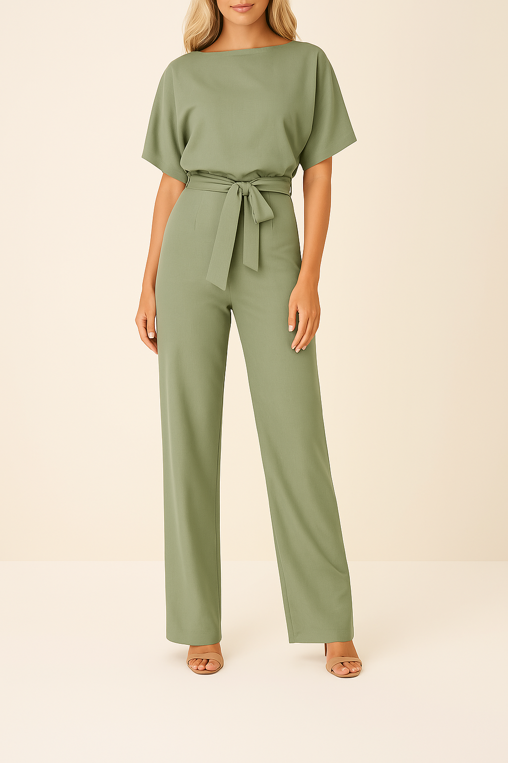 Frieda | Damen Kurzarm Jumpsuit Weites Bein - Black - Image 3
