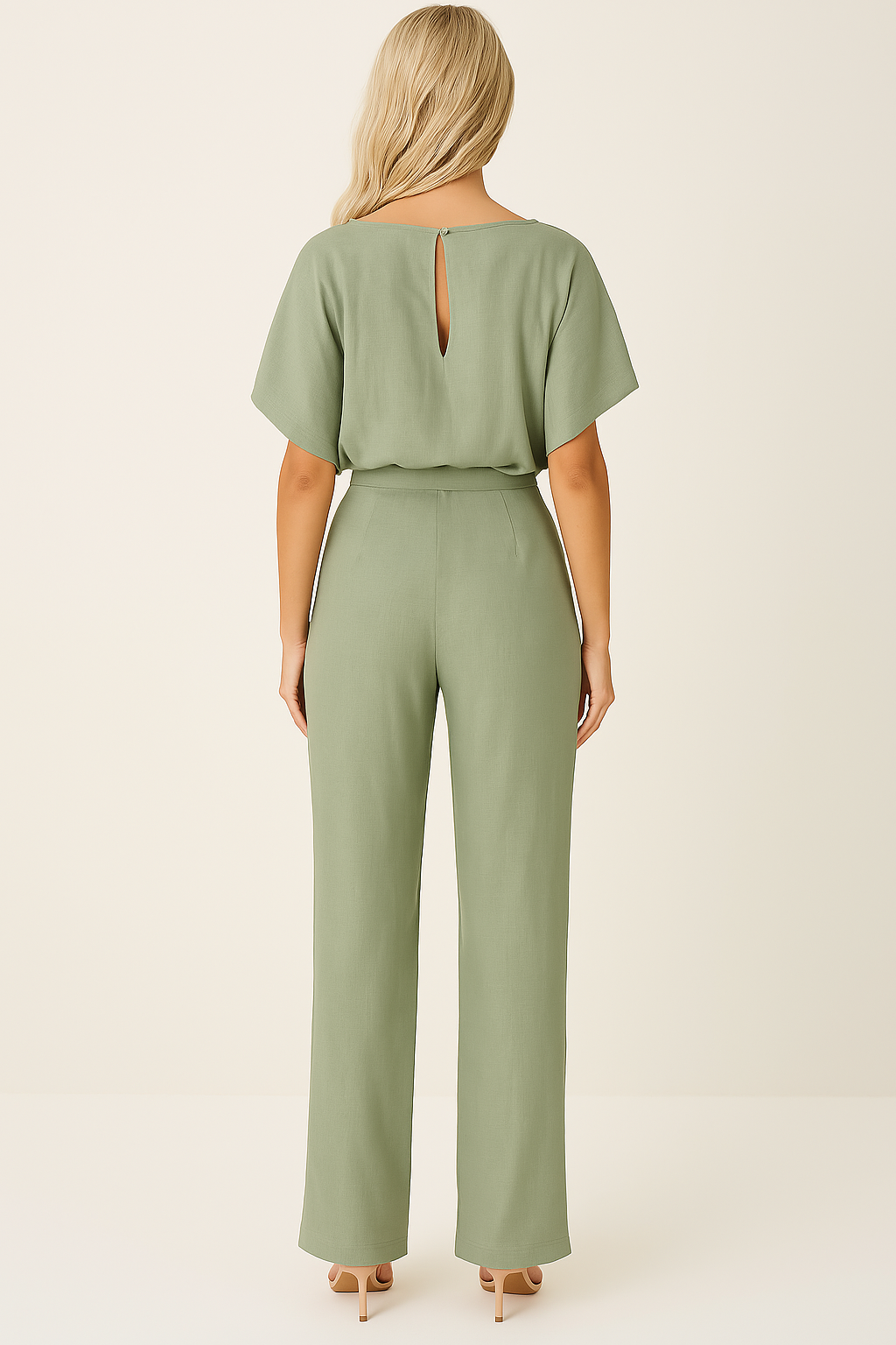 Frieda | Damen Kurzarm Jumpsuit Weites Bein - Black - Image 4