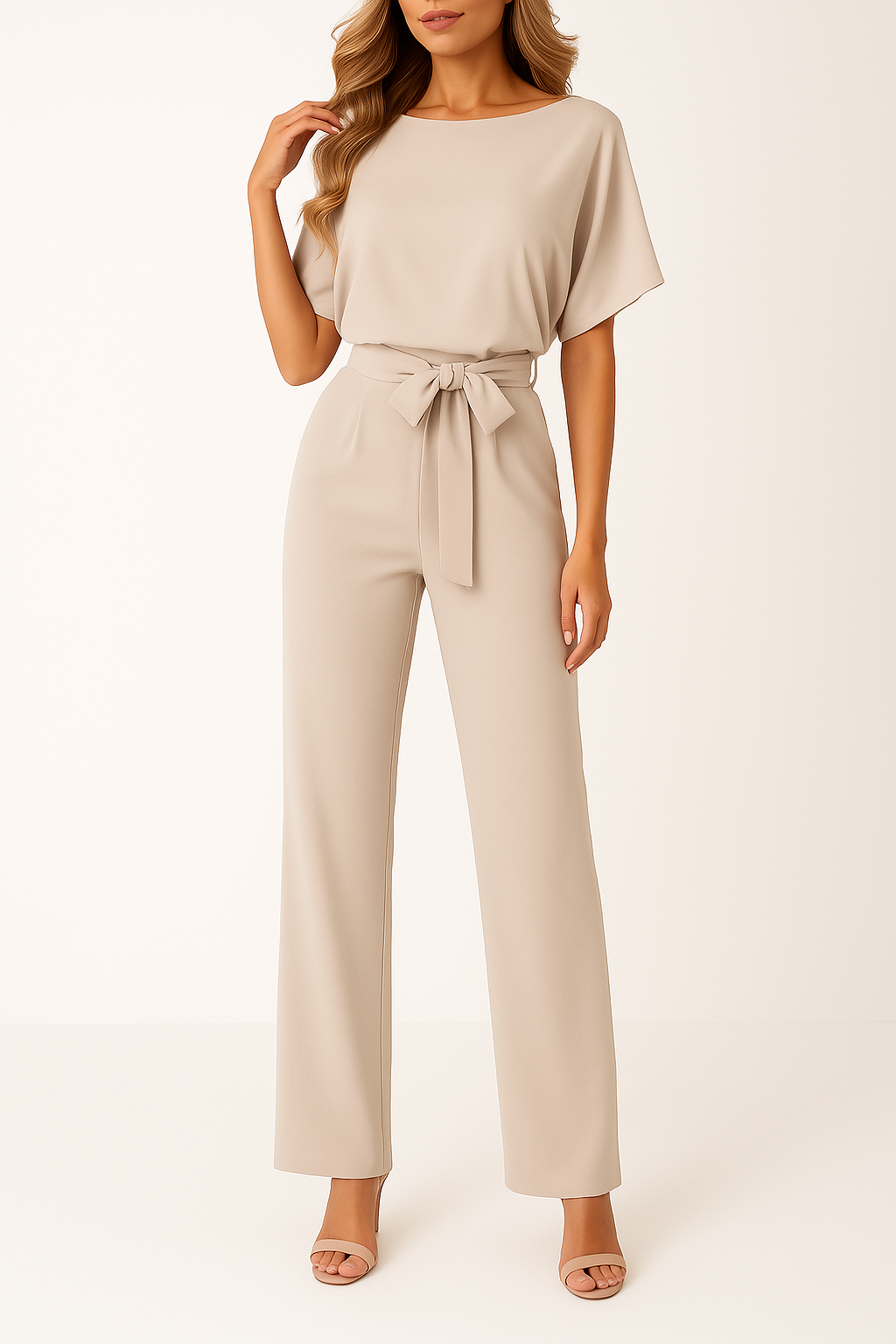 Frieda | Damen Kurzarm Jumpsuit Weites Bein - Black - Image 5