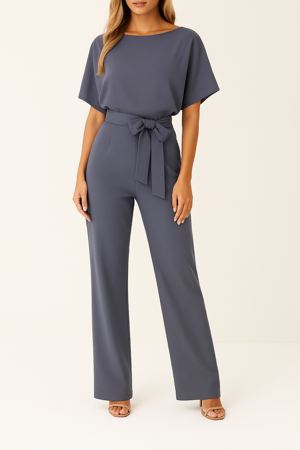 Frieda | Damen Kurzarm Jumpsuit Weites Bein - Black - Image 6