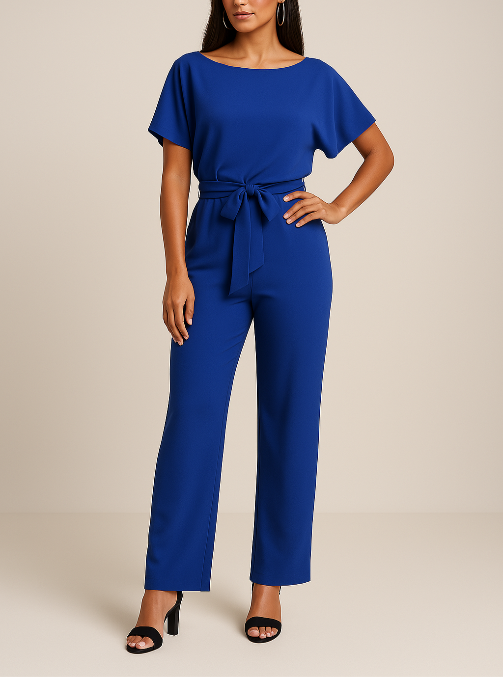 Frieda | Damen Kurzarm Jumpsuit Weites Bein - Black - Image 7
