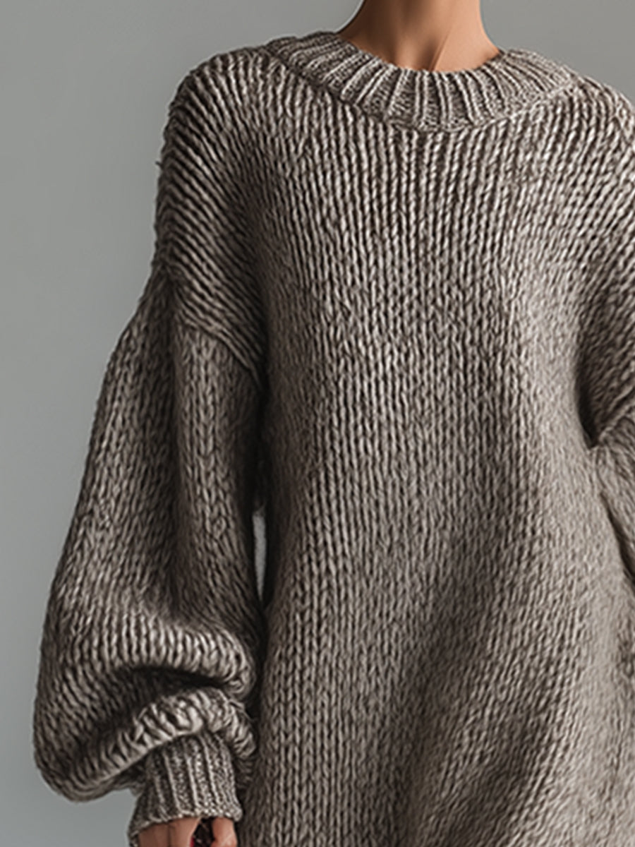 Frieda | Damen Oversize Strickkleid Maxi, warm & bequem - Taupe - Image 7