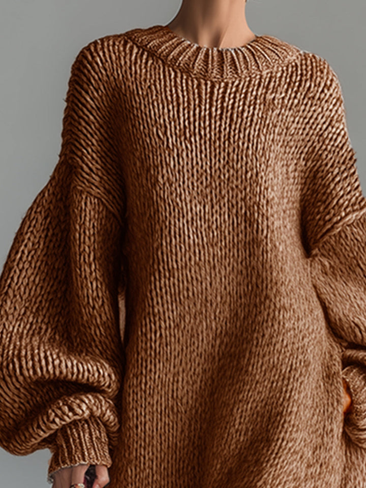 Frieda | Damen Oversize Strickkleid Maxi, warm & bequem - Taupe - Image 9