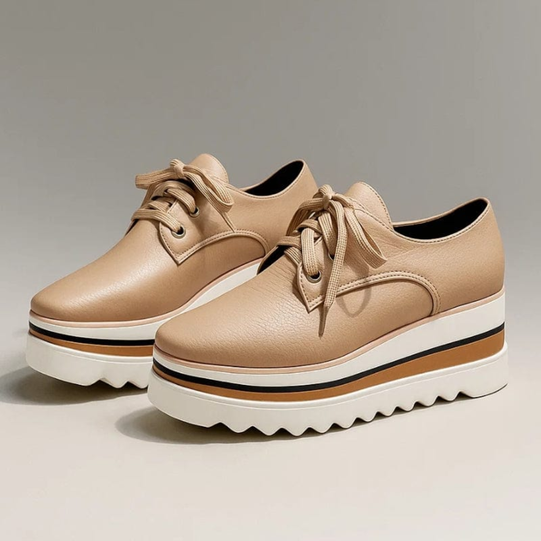Frieda | Damen Plateau Sneaker mit Schnürung - Beige - Image 1