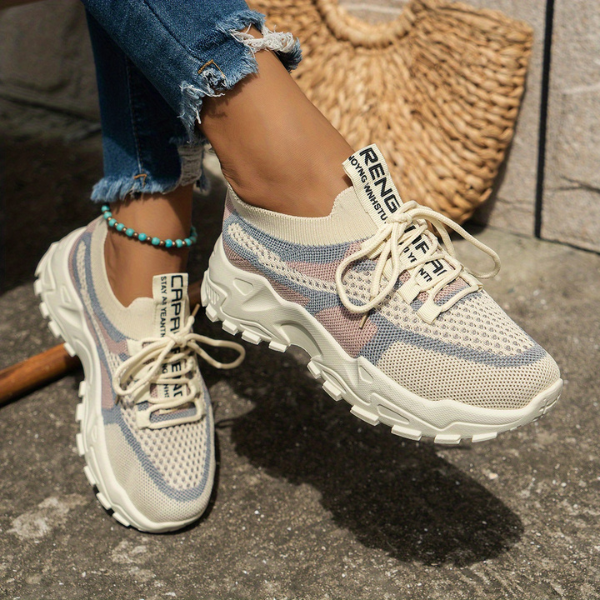 Friederike | Damen Atmungsaktive Mesh Sneaker - Beige - Image 1