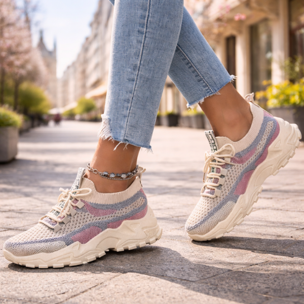 Friederike | Damen Atmungsaktive Mesh Sneaker - Beige - Image 13