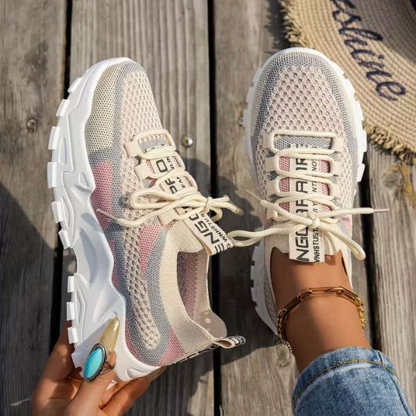 Friederike | Damen Atmungsaktive Mesh Sneaker - Beige - Image 2
