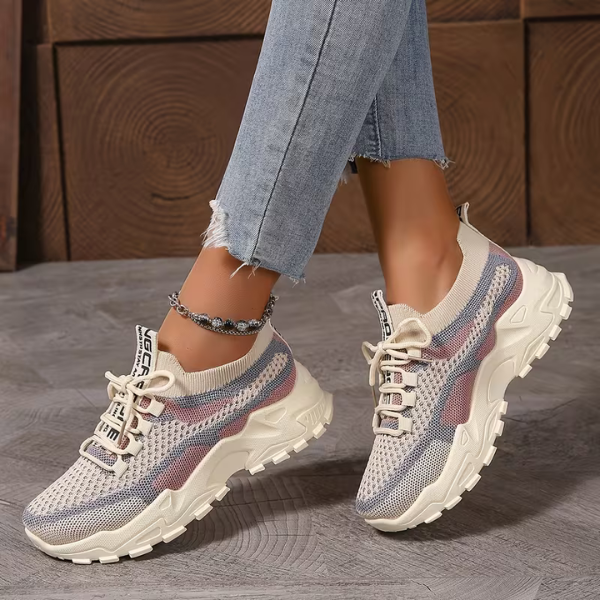 Friederike | Damen Atmungsaktive Mesh Sneaker - Beige - Image 7