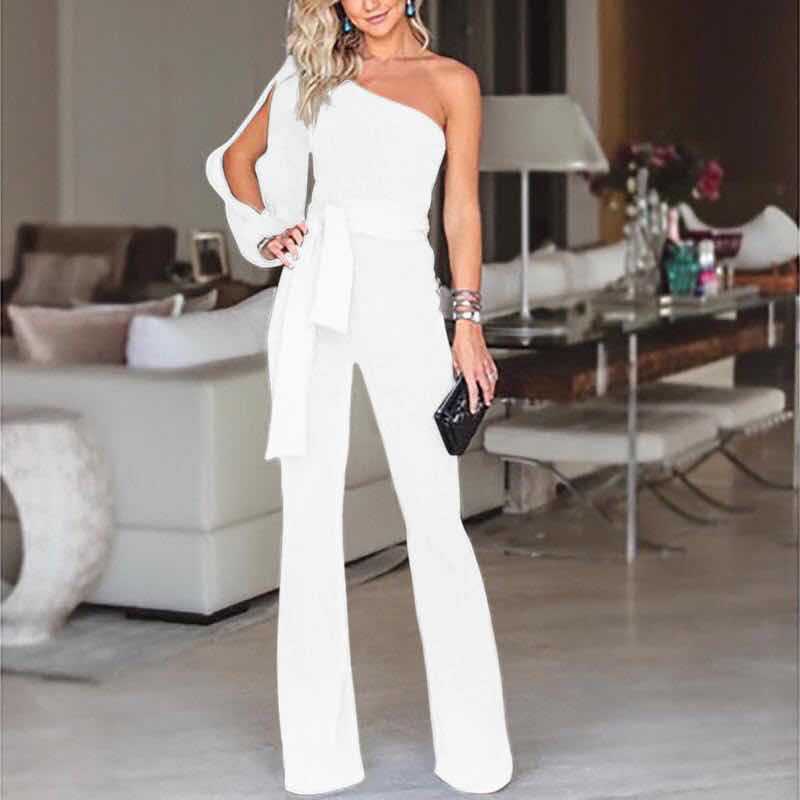 Friederike | Damen One Shoulder Gürtel Jumpsuit - Black - Image 5