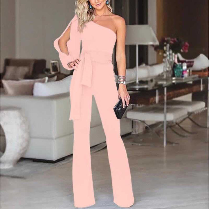 Friederike | Damen One Shoulder Gürtel Jumpsuit - Black - Image 6