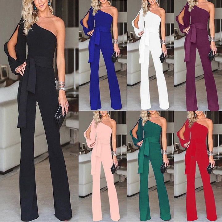 Friederike | Damen One Shoulder Gürtel Jumpsuit - Black - Image 8
