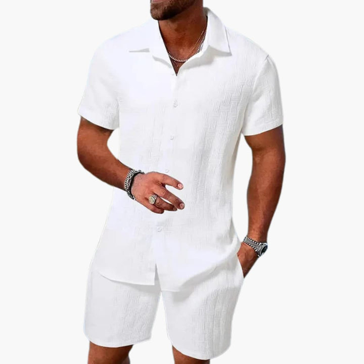 Friedrich | Herren Kurzarm Hemd Shorts Set - White - Image 1