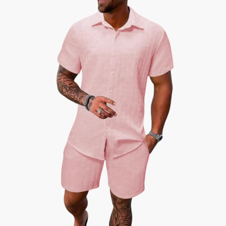 Friedrich | Herren Kurzarm Hemd Shorts Set - White - Image 4