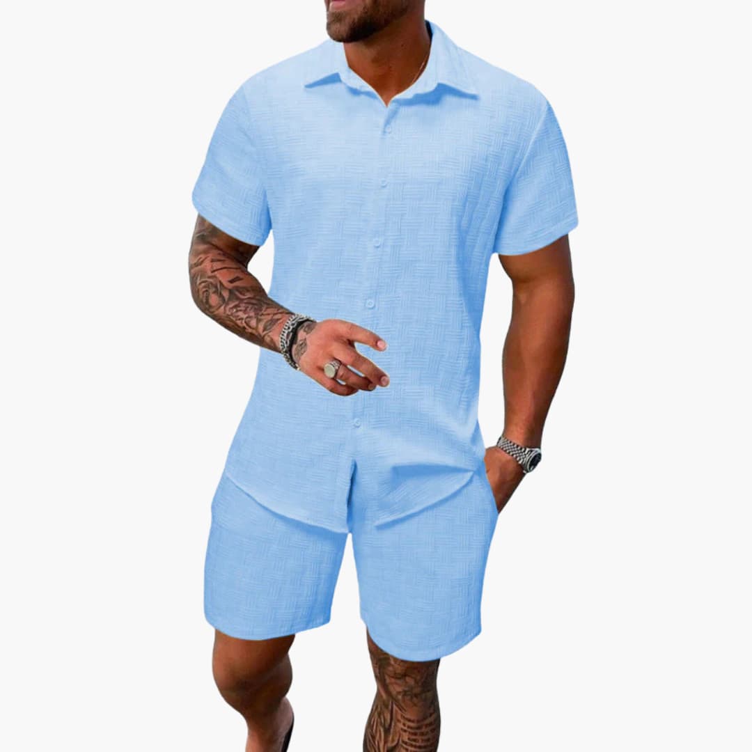 Friedrich | Herren Kurzarm Hemd Shorts Set - White - Image 5
