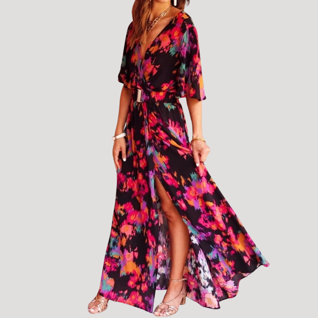 Galatea | Damen Wickel Maxi Kleid mit Schlitz - Floral - Image 4