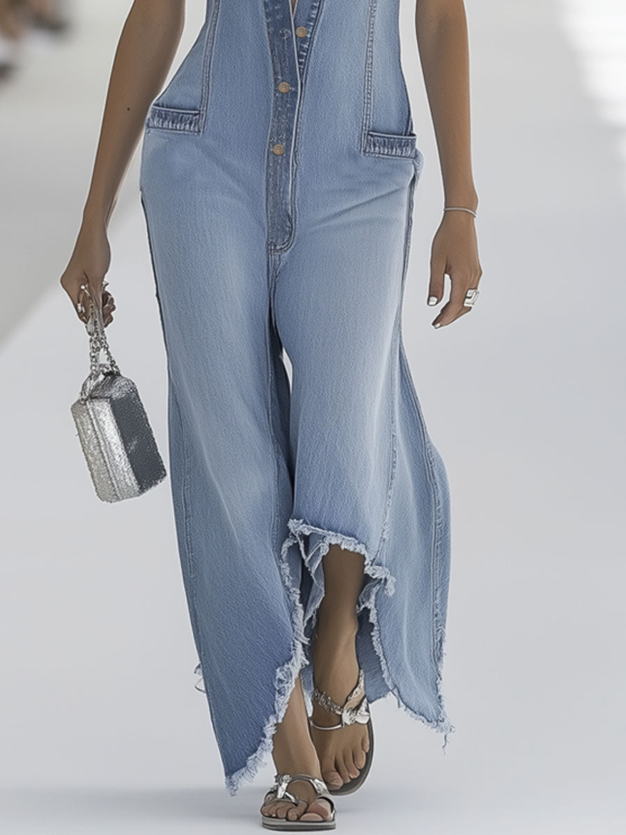 Galiana | Damen Ärmellose Wide Leg Overall - Light Blue - Image 7