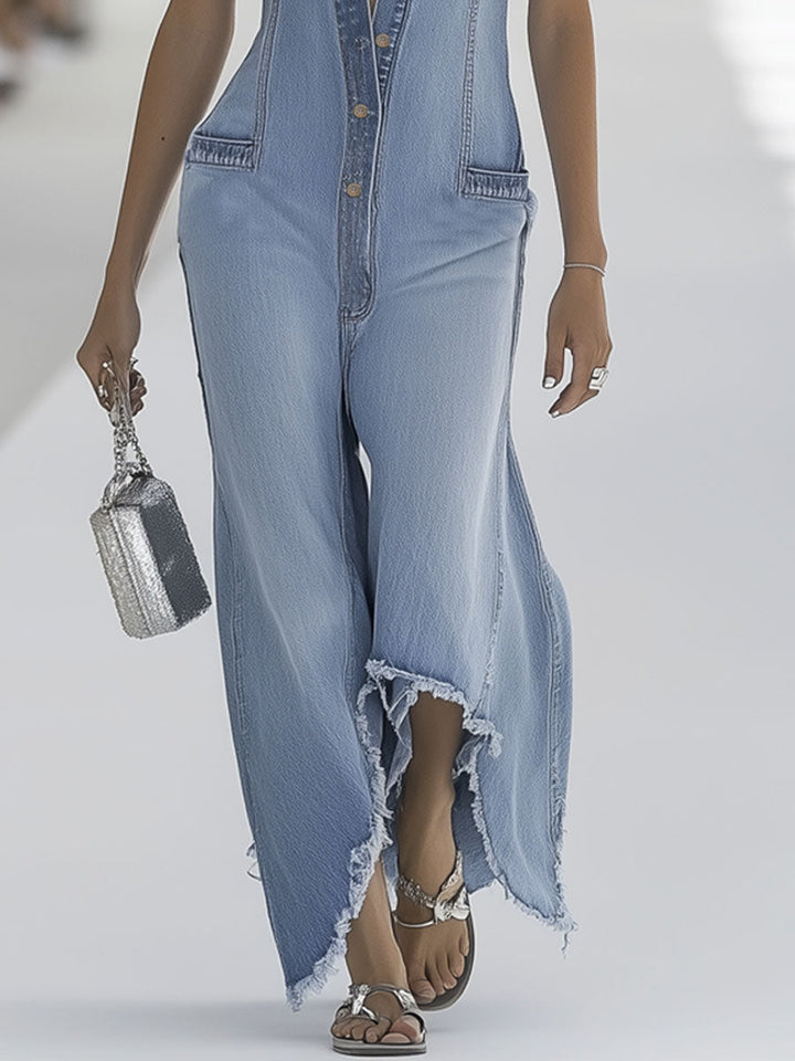 Galiana | Damen Ärmellose Wide Leg Overall - Light Blue - Image 7