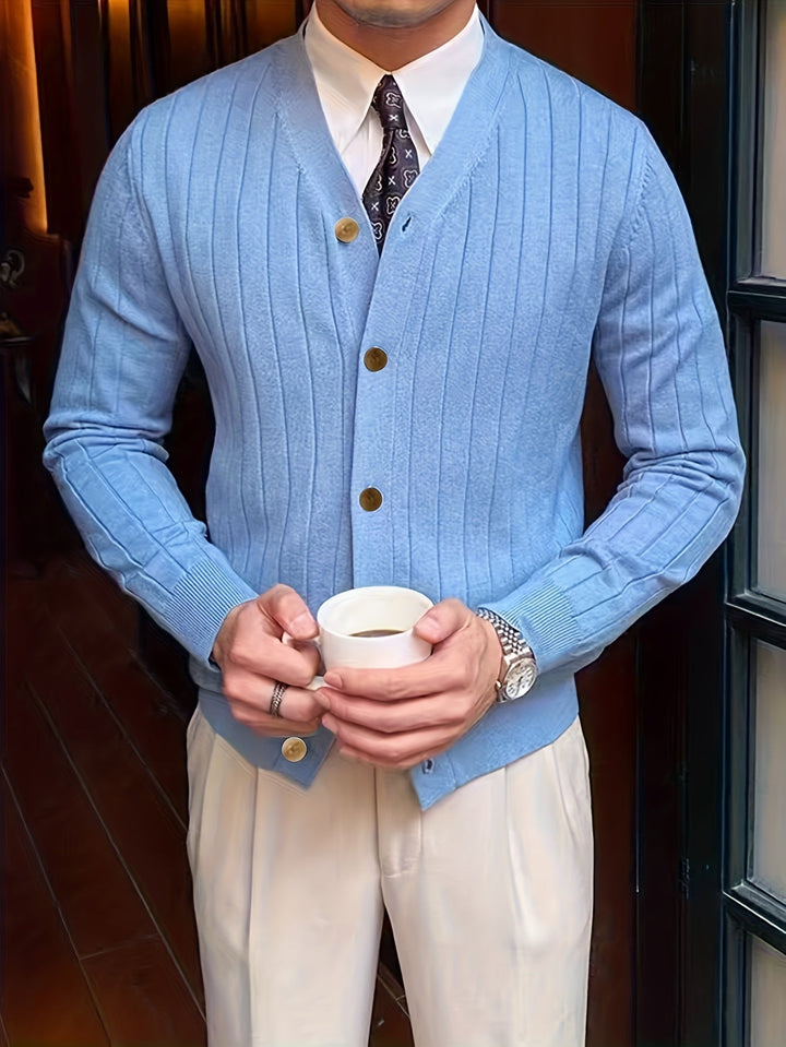 Gebhard | Herren Strickjacke V-Ausschnitt Cardigan - Light Blue - Image 10