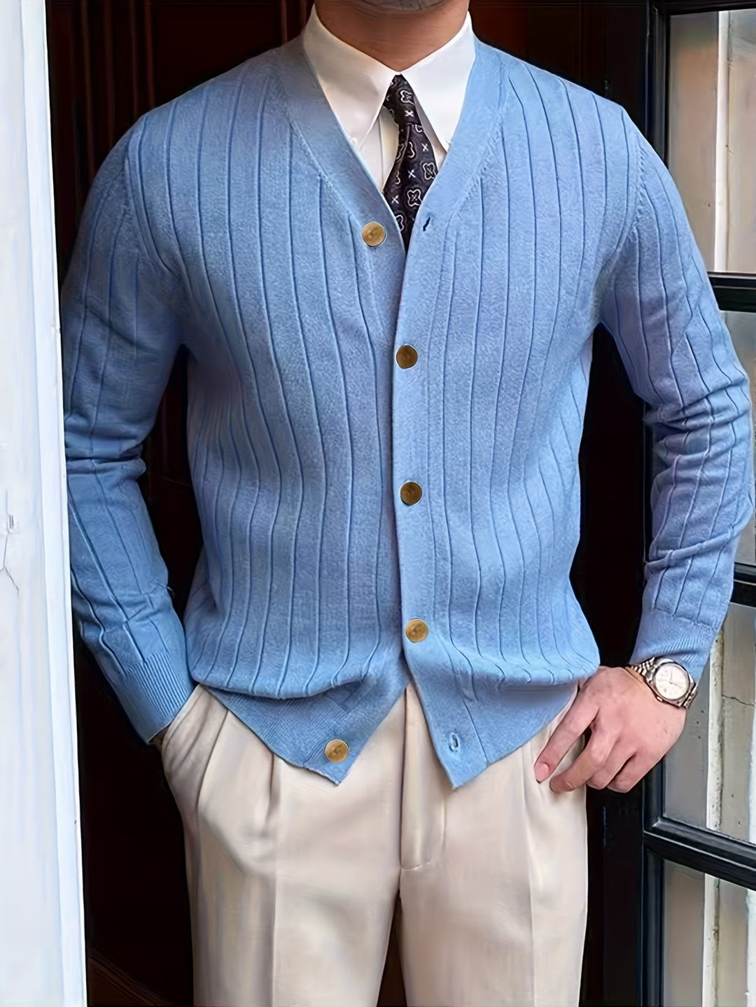 Gebhard | Herren Strickjacke V-Ausschnitt Cardigan - Light Blue - Image 2