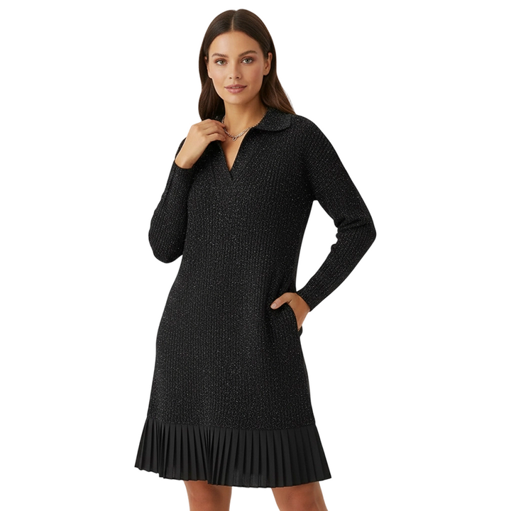Geirþrúður | Damen Strickkleid mit Kragen - Dark Green - Image 2