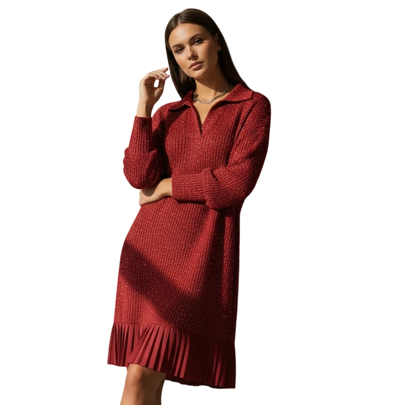 Geirþrúður | Damen Strickkleid mit Kragen - Dark Green - Image 3