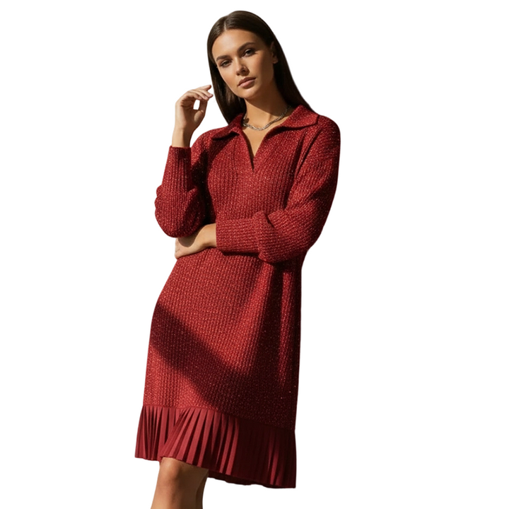 Geirþrúður | Damen Strickkleid mit Kragen - Dark Green - Image 3