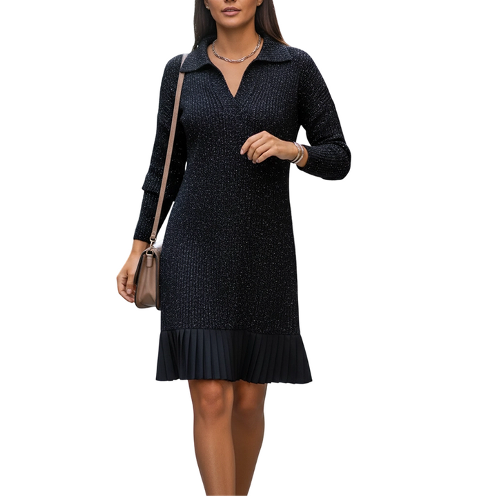 Geirþrúður | Damen Strickkleid mit Kragen - Dark Green - Image 4