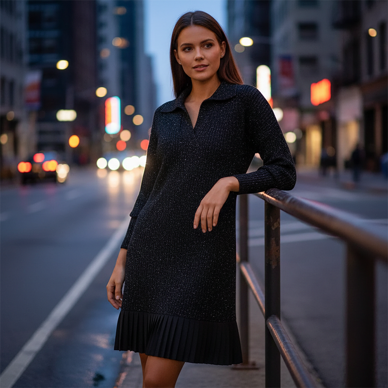Geirþrúður | Damen Strickkleid mit Kragen - Dark Green - Image 7