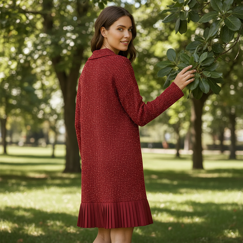 Geirþrúður | Damen Strickkleid mit Kragen - Dark Green - Image 9