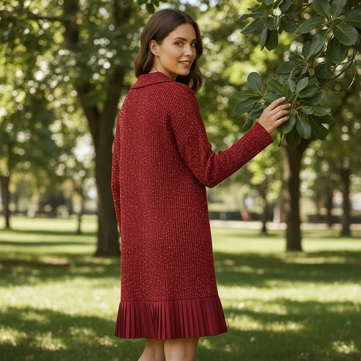Geirþrúður | Damen Strickkleid mit Kragen - Dark Green - Image 9